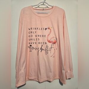 Pink Long Sleeve Jimmy Buffet/Flamingo Graphic Top